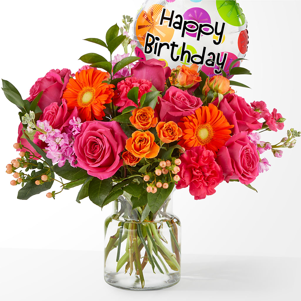 Fiesta Bouquet with Birthday Balloon – LAVENDER'S FLOWERS, Richmond BC
