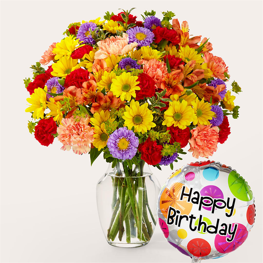 Kaleidoscope Bouquet with Birthday Balloon – LAVENDER'S FLOWERS, Richmond BC