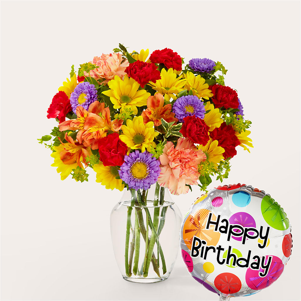 Kaleidoscope Bouquet with Birthday Balloon – LAVENDER'S FLOWERS, Richmond BC