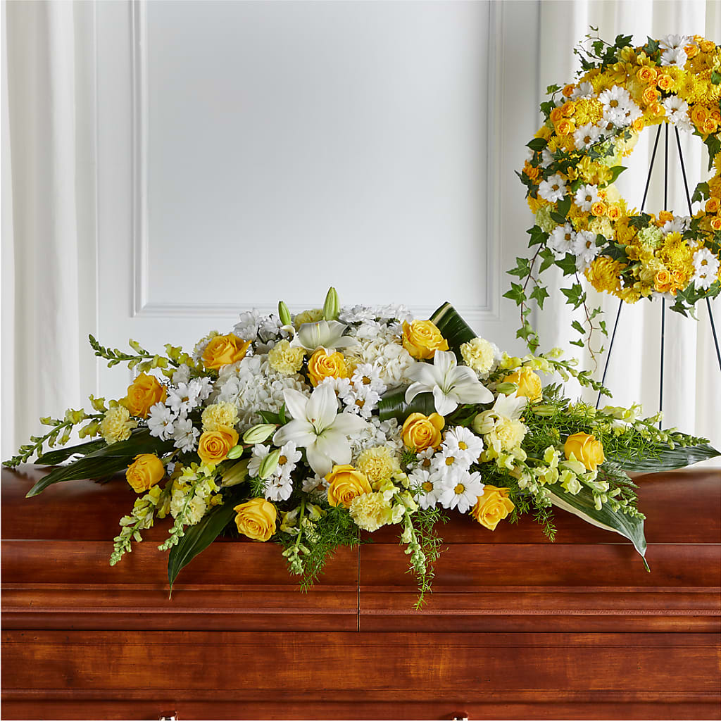 Golden Harmony Casket Spray – LAVENDER'S FLOWERS, Richmond BC