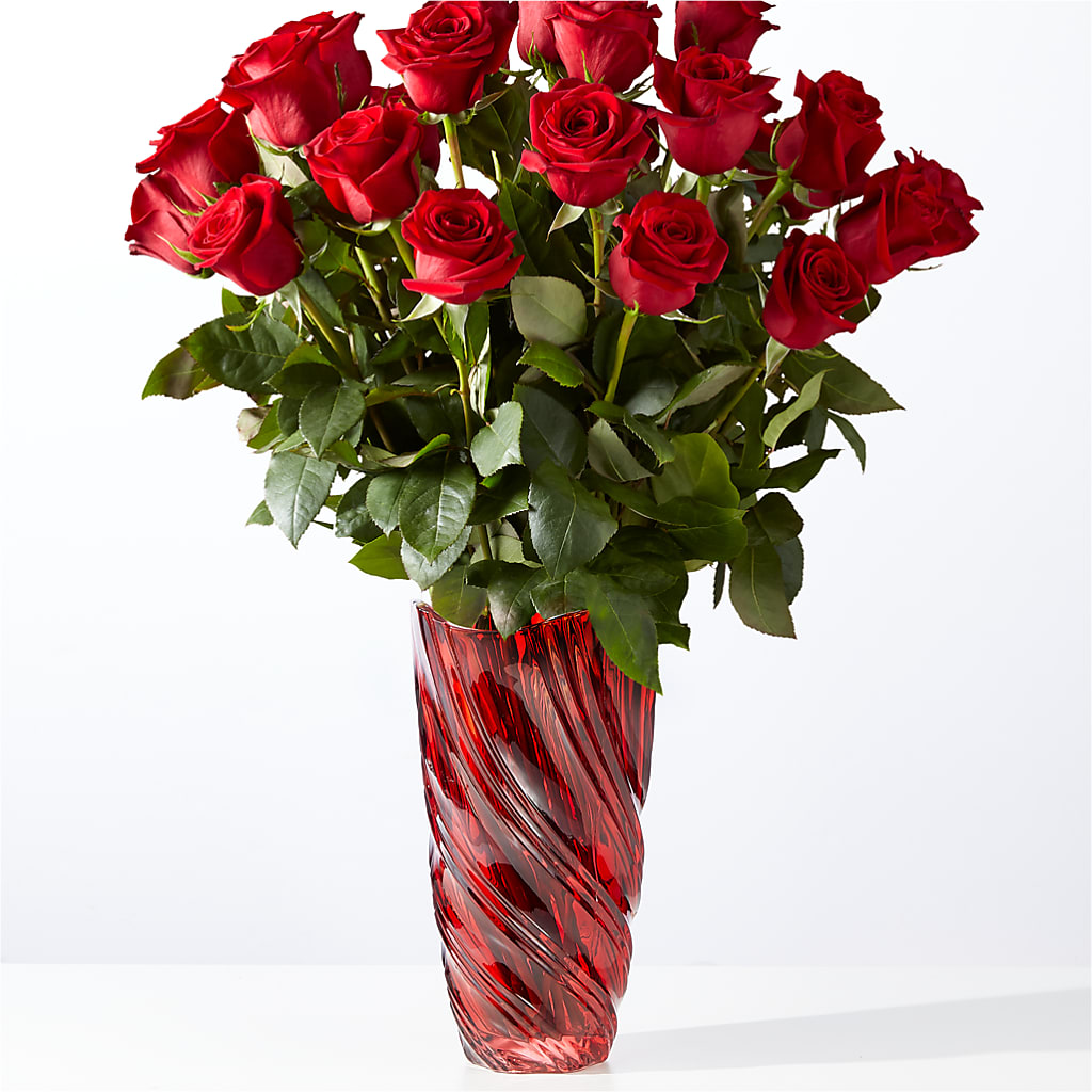 Classic Love Red Rose Bouquet with Luxe Swirl Vase – LAVENDER'S FLOWERS, Richmond BC