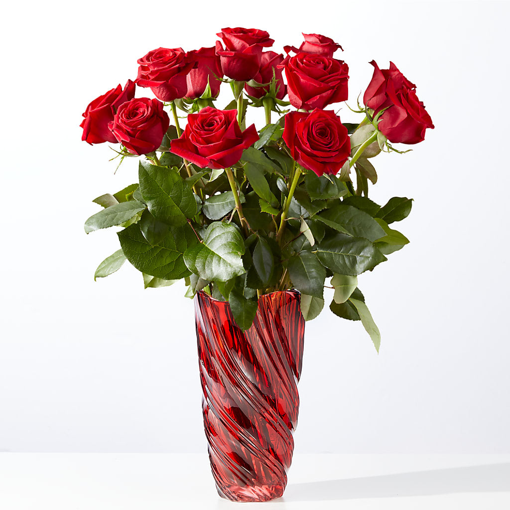 Classic Love Red Rose Bouquet with Luxe Swirl Vase – LAVENDER'S FLOWERS, Richmond BC