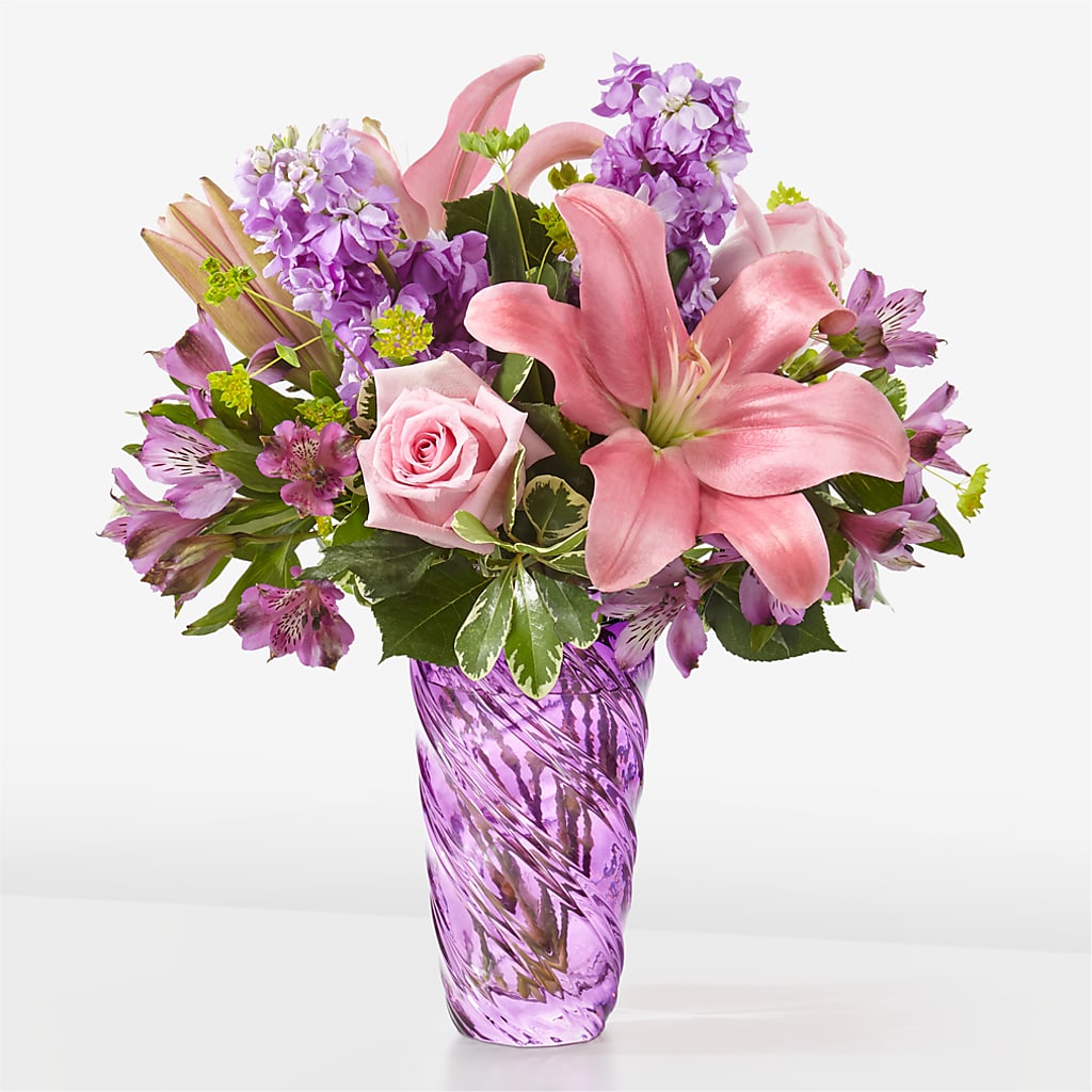 Precious Petals Bouquet with Luxe Swirl Vase – LAVENDER'S FLOWERS, Richmond BC