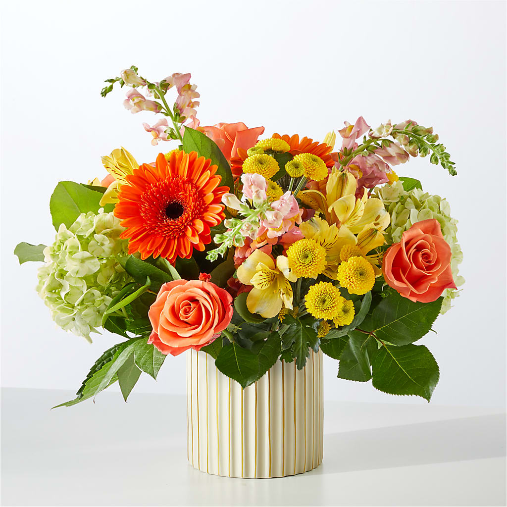 Autumn Sunshine Bouquet with Ivory Vase – LAVENDER'S FLOWERS, Richmond BC