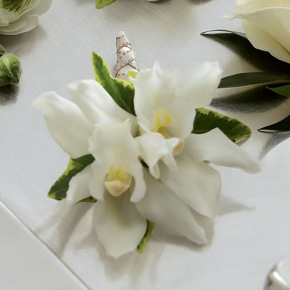 White Mini Cymbidium Boutonniere – LAVENDER'S FLOWERS, Richmond BC